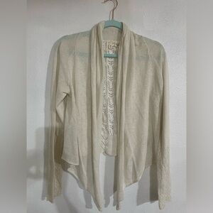 Anthropology, moth open waterfall cardigan, Sz MP crochet back, linen blend bone